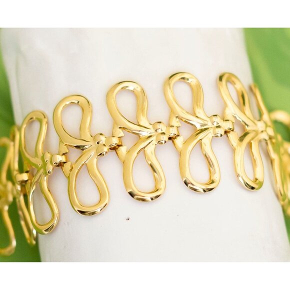 Vintage Gold Tone Oval Ribbons Bracelet 7 1/2 inch - W8 - Picture 2 of 4